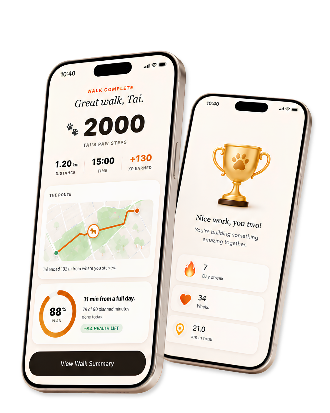WalkBuddy walk complete and trophy screens